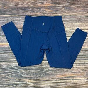 Athleta Womens Salutation Stash Pocket II Tight Yoga Navy Compression Waist Med